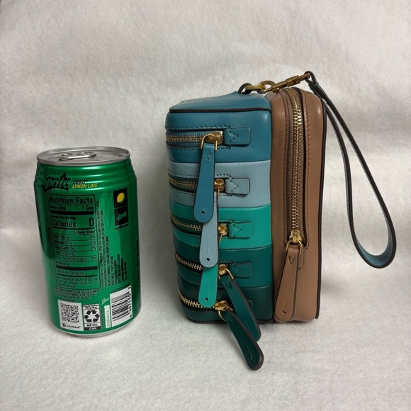 ANYA HINDMARCH Stack Wristlet Clutch Pouch Blue Green Ombre Leather - Picture 3 of 15